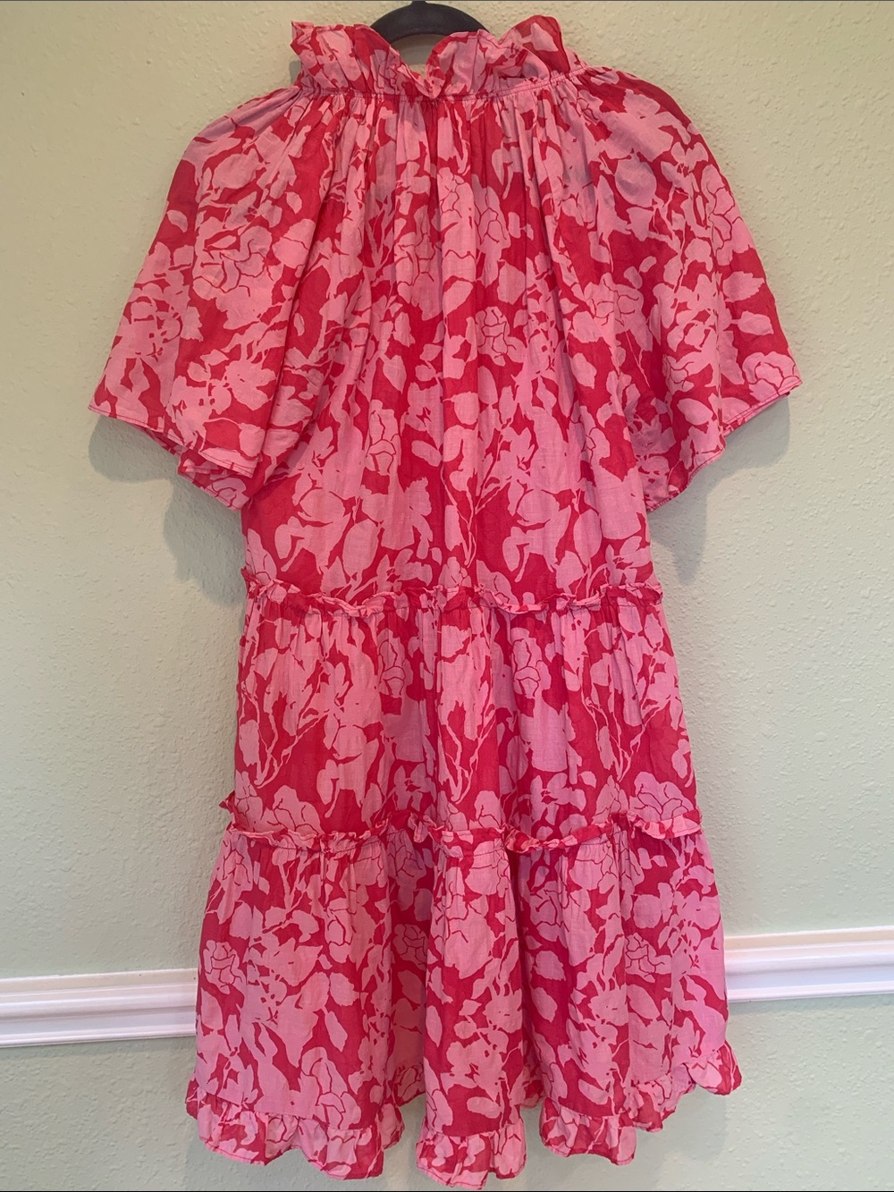 Tuckernuck Hyacinth House Thea Textured Pink Printed Tiered Mini Dress Small - Picture 8 of 8